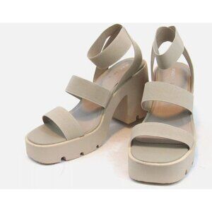 Madden Girl Templee‎ Lug Sole Sandal Beige Size 8 Platform Heel Elastic Straps